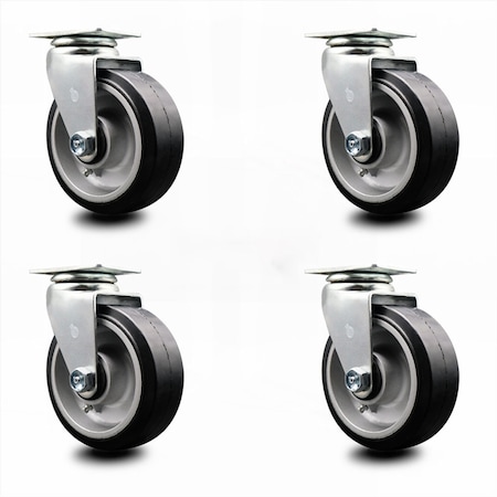 Service Caster 5 Inch Rubber on Aluminum Wheel Swivel Caster Set with Ball Bearings SCC SCC-20S520-RAB-4